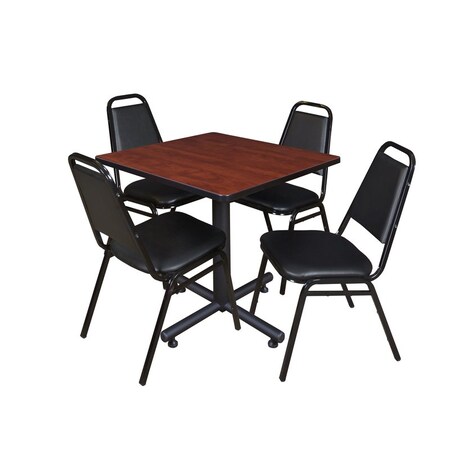 Kobe Kobe Square Table & Chair Set, Wood, Metal, Vinyl Top, Cherry TKB3030CH29BK